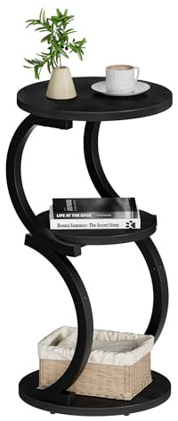 JUSTOGO Small Side Table, 3-Tier Round End Table for Small Spaces, Black