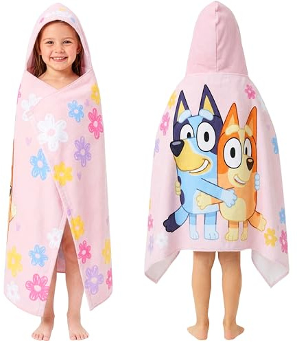Get Trend Bluey Bath Towels with Hood for Girls, Soft Absorbent Cotton Beach Towel, Swimming Pool Hooded Poncho, Shower Bath Travel Cozy for Girls Ages 2-6 (Pink Bluey)