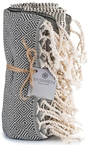 Yasmeen Badetuch 96 x 180 cm – 100% Baumwolle – 415 g/m² – Saunatuch – Strandtuch – Pestemal Hamamtuch - schnelltrocknend und leicht (Khaki, 96x180 cm)