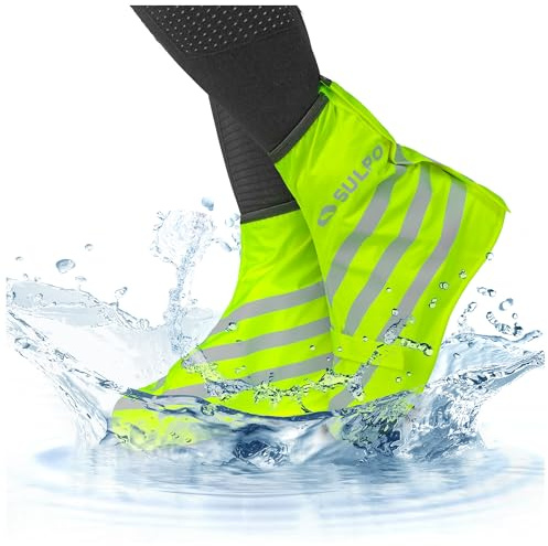 SULPO Copriscarpe Impermeabili, Protezione Antipioggia per Scarpe, Copriscarpe per Bicicletta e Moto, Chiusura con Cerniera, Riutilizzabili Taglie 35-47, verde fluo, 39 - 41