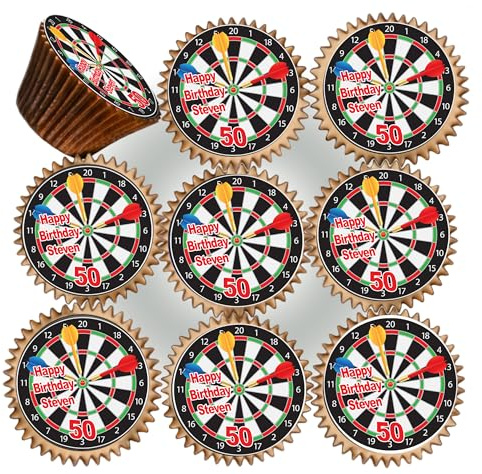30 x DARTS BIRTHDAY PERSONALISED DARTBOARD EDIBLE ICING 3.8 cms CUPCAKE TOPPERS DECORATIONS BB-062