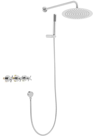 Wandbrausegarnitur, 10-Zoll-Brausegarnitur - Runde Kopfbrause & Handbrause, Moderne Brausegarnitur Edelstahl Duschstange installierbar an der Wand oder Decke (Silber)