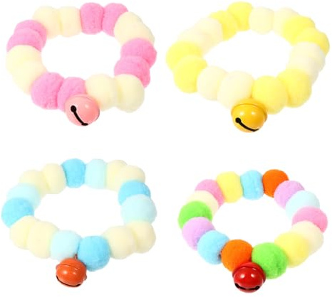 ARTSEWPLY 4 Stück Teiliges Haustier katzenhalsband mit Elastischem Buntem Plüschball Atmungsaktiv und Dehnbar Vielseitig für Alltag Party und Kostüm Modisch und Komfortabel für Verschiedene