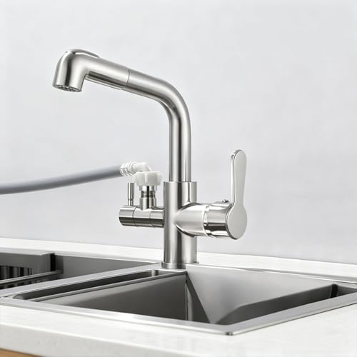 XSDSM Rubinetto per Lavabo Da Appoggio Bagno con Interfaccia Da 1/2 Pollice Rubinetto Lavanderia Doppia Modalità Di Uscita Dell'Acqua,Spazzolato