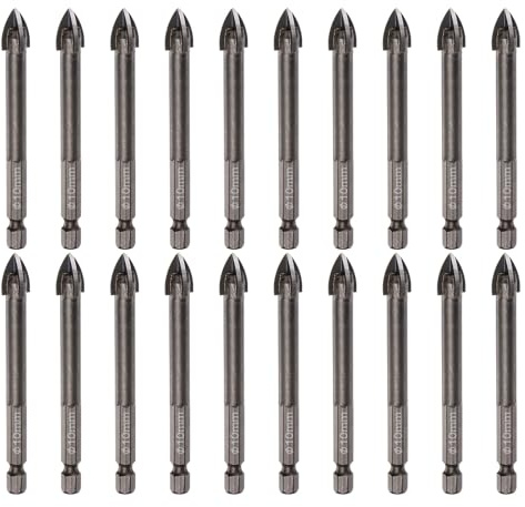 QUARKZMAN 20pcs Mèche À Creuser Maçonnerie Titane, Mèche À Béton 10mm Mèche À Carrelage Queue Hexagonale 1/4 Longueur 83mm Pour Carrelage Marbre Miroir Verre Béton Brique Bois