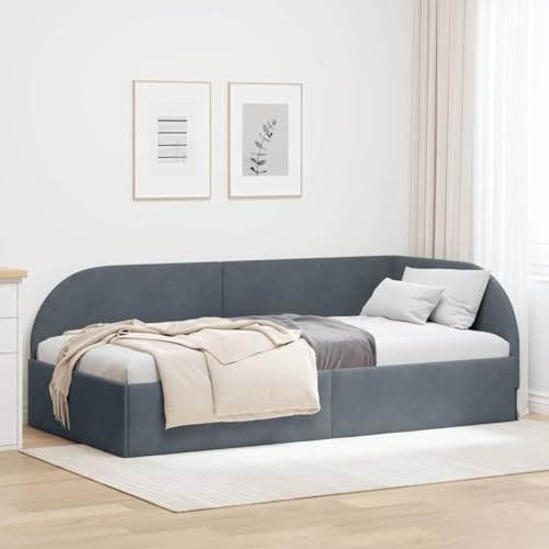 KKHOMEI Letto Singolo 90 x 190 cm, Divano Letto Singolo salvaspazio, Letto per panchina, Letto per Bambini, Letto per Ragazzi con Rete a Doghe, in Velluto, Senza Materasso, Grigio Scuro