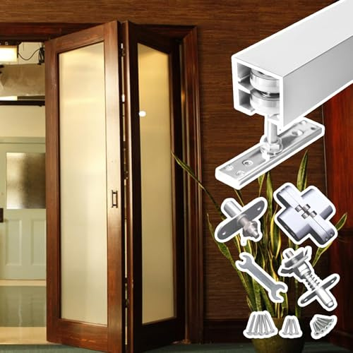 Binario per Porta Scorrevole Kit di Ferramenta per Porte Scorrevoli a Libro, Adatto per Porte di Armadi da Cucina a Due Ante.(120cm(47.2in) for 2 Doors)