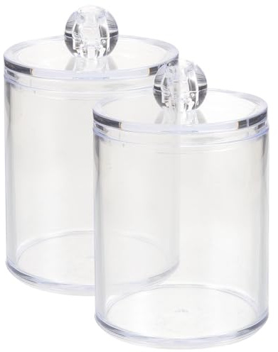 IWOWHERO Contenedor Acrílico para Hisopos y Discos de Algodón, 2 Piezas Tapa, Diseño Funcional para Almacenamiento en Baño y Tocador