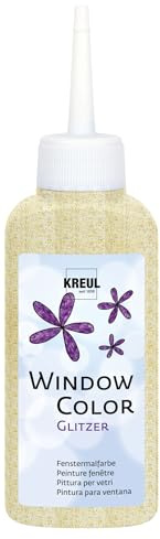 KREUL 42727 - Window Color glitzer gold 80 ml, glitzernde Fenstermalfarbe auf Wasserbasis, für glatte Oberflächen wie Glas, Spiegel und Fliesen