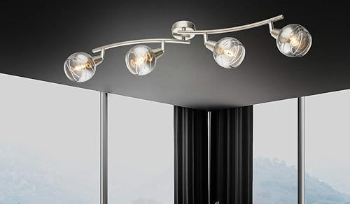 Trango 4-flg. 1010-48SD Deckenleuchte Edelstahl-Optik schwenkbar *WOW* inkl. 4x 3-Stufen dimmbar LED-Leuchtmittel 3000K warmweiß Deckenlampe mit Design rauchigen Glasschirmen Wohnzimmer Deckenstrahler
