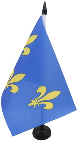 AZ FLAG Drapeau de Table Fleur de Lys Bleu et Or 2 21x14 cm Socle Plastique | Usage intérieur Drapeau de bureau royal français finition cousue et bords renforcés polyester 100D