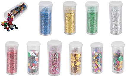 Bastel Glitter Set / 5 Döschen Glitterpulver, 5 Döschen Streudeko, Bastelkleber