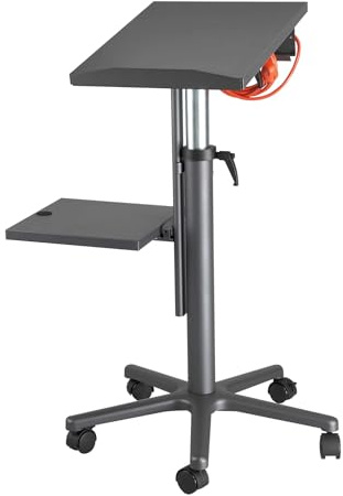 MAUL Beamertisch MAULpro | Tisch für Projektor und Beamer | Laptopständer höhenverstellbar | Stabiler Sternfuß mit 5 Rollen | Büromöbel mit 2 Ablagen und Steckdose für Laptop, Notebook | Anthrazit