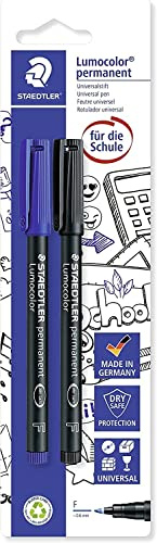 Staedtler 318ASBK2D Lumocolor Permanent F 0,6mm- Pennarelli, colore: Blu/Nero (Confezione da 2)