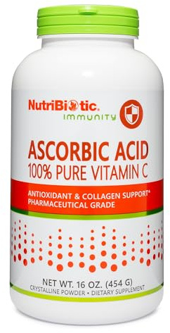 NutriBiotic Ascorbic Acid Vitamin C Powder, 16 Oz | Pharmaceutical Grade L-Ascorbic Acid, 2000 Mg Per Serving | Essential Immune & Antioxidant Collagen Support Supplement | Vegan, Gluten & GMO Free
