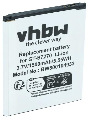 vhbw Akku kompatibel mit Samsung Galaxy GT-S7270, Ace 3 LTE, GT-S7270L, Ace 3 3G, Ace 3 Handy Smartphone Telefon (1500 mAh, 3,7 V, Li-Ion)