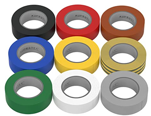 AUPROTEC 9x Isolierband Set 9 Farben 15mm x 10m VDE PVC Isoband | Für Elektroinstallation, Kabelisolierung & Markierung | schwer entflammbar & alterungsbeständig