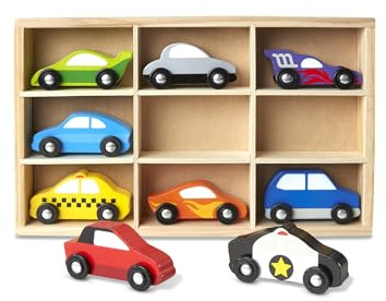 Melissa & Doug Holzauto-Set, Holzspielzeug und Eisenbahnen, Lastwagen und Fahrzeuge, ab 3 Jahren, Geschenk für Jungen oder Mädchen