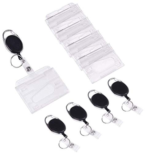 Vicloon Kartenhülle mit Schlüsselanhänger Ausziehbar, 5 Stück Schlüsselband Ausziehbar mit Ausweishalter Transparente Kartenhalter, ID Card Holder Hartplastik Ausweishülle Horizontal für Ausweisclip