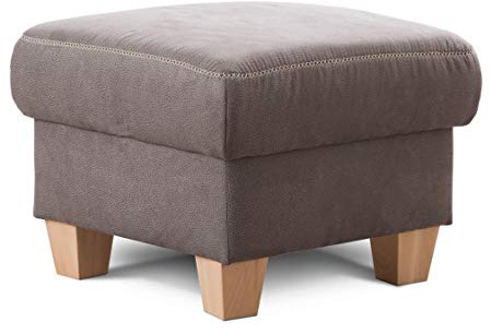Cavadore Hocker Wisconsin / Sofa-Hocker, Sitzhocker, bzw. Fußbank mit Stauraum im Landhausstil / Holzfüße in Buche / Mikrofaser / Größe: 58 x 45 x 58 cm (BxHxT) / Farbe: Grau