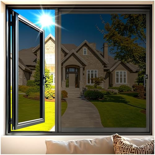 Coavas One Way Window Privacy Film, Reflective Window Tint for Home See Out Not in, Sun Blocking Anti UV Static Cling Glass Coverings for Windows Door, Black-Silver, 35.4 x 78.7 Inch