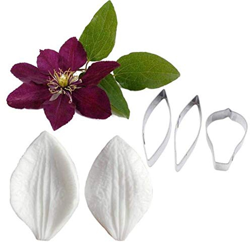Fiore Foglia Petalo Venatore Taglierino Silicone Stampi Acciaio Inox Ripieno Set, Decorazione Dolci Toosl Coltello per Biscotti Cottura, Teglie e Sugarcract Cioccolato Gumpaste Torta - Clematis