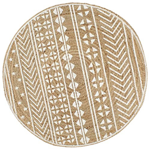 vidaXL Teppich mit Weißem Aufdruck Handgefertigt Kurzflor Wohnzimmerteppich Juteteppich Handwebteppich Läufer Schlafzimmer Flur Geflochtene Jute 150cm