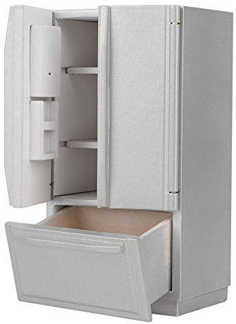 1:12 Puppenhaus Dekor Holz Kühlschrank, Mini Küche Modell Familie Möbel lebensechte Puppenhaus Modell(Grau)