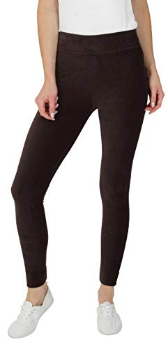 exfaMouSstore Ladies Pull on High Waist Soft Cotton Velour Corduroy Cord Leggings Chocolate 18 Medium