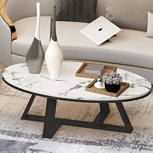 Modernes Oval Kaffetisch/kleines Beistelltisch/Couchtisch, Säulentische Sofatisch für Wohnzimmer Schlafzimmer Balkon Tisch Wartetische, Weiß 80cm / 100cm
