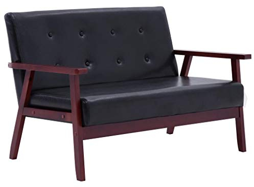 Tidyard Sofabank 2 Sitzer Retro Sitzbank mit Rückenlehne Wartezimmer Sofa Ledersofa Esszimmerbank Essbank Küchenbank Flurbank Sofa Sessel Bank, Schwarz Kunstleder