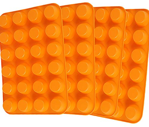 Qtopun Silicone Mini Muffin Pan, 4 Pack 24 Cups, Modern and Colorful, Orange