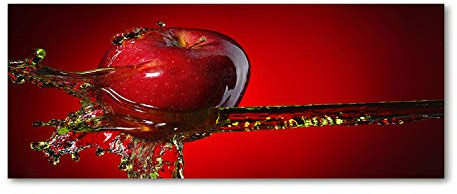Tulup Glas-Bild Wandbild aus Glas - Wandkunst - Wandbild hinter gehärtetem Sicherheitsglas - Dekorative Wand für Küche & Wohnzimmer 125x50 - Essen & Getränke - Apfel Wasser - Rot