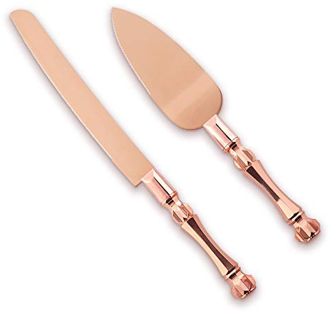 Homi styles Wedding Cake knife and Server Set | Elegant Rose Gold Color Premium 420 Stainless Steel plated Blades | Cake & Pie Serving Set for Wedding Cake, Birthdays, Anniversaries, Parties