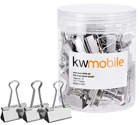 Kwmobile Uppsättning av pärmklämmor (50-pack) - extra små pappersklämmor hopfällbara klämmor för kontorsmaterial, skrivarpapper - 19 mm storlek (silver)