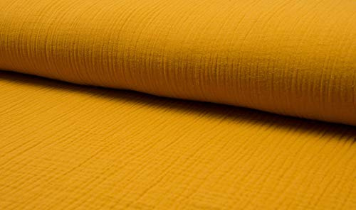 Bio Musselin, Double Gauze Baumwollstoff in unifarben Senf als Meterware zum Nähen, 50 cm