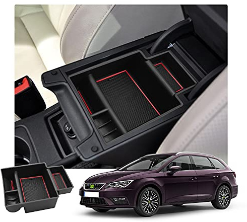 Ruiya Kompatibel mit 2013-2019 Seat Leon 5F MK3 Cupra Mittelkonsole Aufbewahrungsbox, Armlehne Organizer Tray Mittelarmlehne Handschuhfach Mittelkonsole Organizer Ablagefach Leon Zubehör