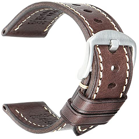 REZERO Bracelet de Montre, Sangle de Montre en Cuir Véritable Tanné Végétal et Cirée à l’Huile, Épais et Léger, Lanière de Remplacement pour Homme, Femme 18mm 19mm 20mm 21mm 22mm 23mm 24mm 26mm