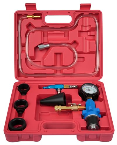 DAYUAN Cooling System Vacuum Purge Radiator Coolant Refill Tool Kit, Automotive Water Tank Pneumatic Vacuum Antifreeze Change Filler Set, with 4 Sizes Adapter Hose for Car Van SUV Truck