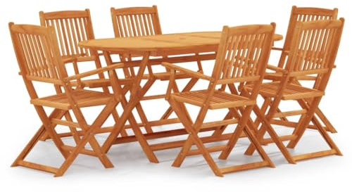 vidaXL Eukalyptusholz Massiv Gartenmöbel 7-TLG. Klappbar Sitzgruppe Gartengarnitur Gartenset Sitzgarnitur Stühle Tisch Gartentisch Gartenstuhl