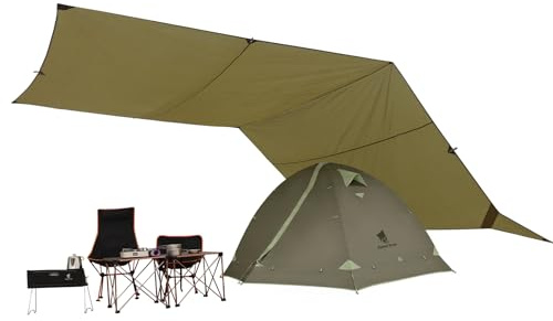 GEERTOP 17 × 10 ft Large Camping Tent Tarp Outdoor Waterproof Flame Retardant Hammock Rain Fly Backpacking Tent Tarp Shelter for Hiking Travel Picnic(Not Includes Poles)