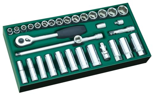 SATA ST09902SJ 33 Piezas Juego de Bandejas de Dados Métricos de 6 Puntas con Cuadro de 3/8”