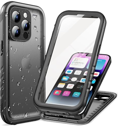 Cozycase Top 360 Vattentätt Stöttåligt Skal för iPhone 14 Pro Max Fodral, Waterproof Shockproof i Phone 14 ProMax Case med Full Skärm Kamera Skydd Skärmskydd KameraskyddHårt Mobilskal Svart