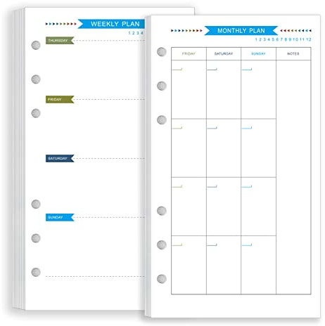 Zelten Bunt Lose-Blatt-Lochpapier-Nachfüllpackungen Papier für 6-Loch-Binder Persönlicher Organizer Tagebuch Notizbuch Nachfüllbarer Planer (Weekly Monthly Planner, A6)