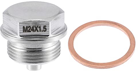 A ABSOPRO Magnetische Ölablassschraube Mit Dichtring Für BMW F20 1Pc | QRF027, Edelstahl, Silber, M24X1,5, 28mm Länge, Für BMW F10, F18, N20, Kupferdichtring