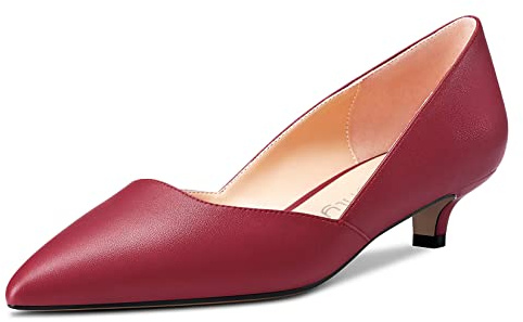 NobleOnly Mujer Gatito Bajos Heel Puntiaguada Punta Pumps Slip-on de Boda Dress 1.4 Inches Heels Borgoña Rojo 39 EU