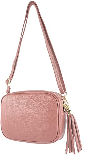 modamoda de - T240 – Petit sac à bandoulière en cuir véritable, vieux rose, s