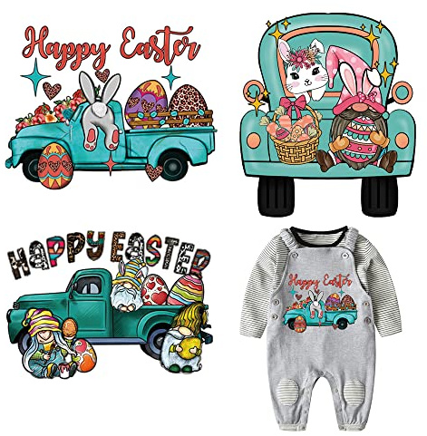 Easter Iron on Patches Heat Transfer Decals for Clothing Bunny Gnome Rabbit Easter Egg Cute Iron on Vinyl Decals for T-Shirt Hoodies Bags DIY Art Decorations
