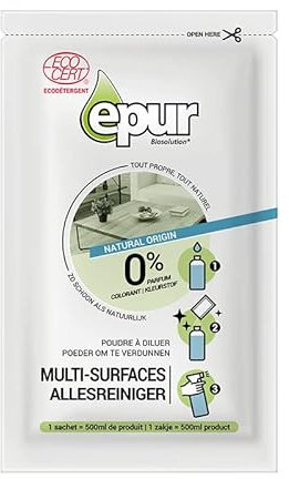 EPUR - Multi-surfaces Poudre à diluer - Nettoyage écologique - Formule Ecocert 100% naturelle - 10 gr de poudre + 500 ml d'eau = 500 ml de produit fini, 1 x 10 gr