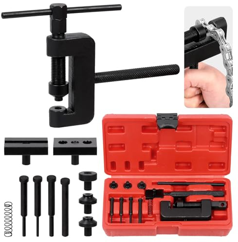 Keadic 13Pcs Motorcycle Bike Drive Chain Breaker Set with Carrying Case Contains Lever Anvils Pins Chain Cutter and Riveter Repair Tool Kit for Cam and 35 to 630 Chains